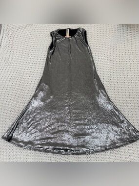 24seven Comfort Apparel Girls Sleeveless A-Line Dress in grey metallic size L.